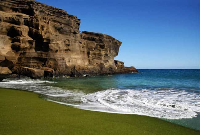 Green sand beach on Big island Hawaii
